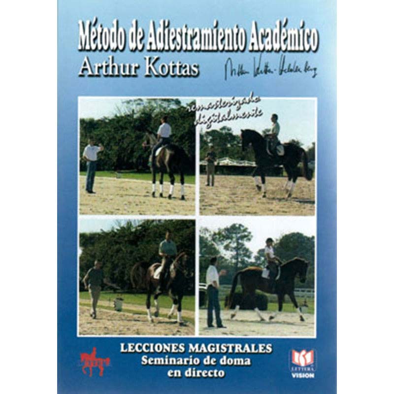 Capa de livro com título em espanhol e imagens de treino de cavalos ao ar livre.