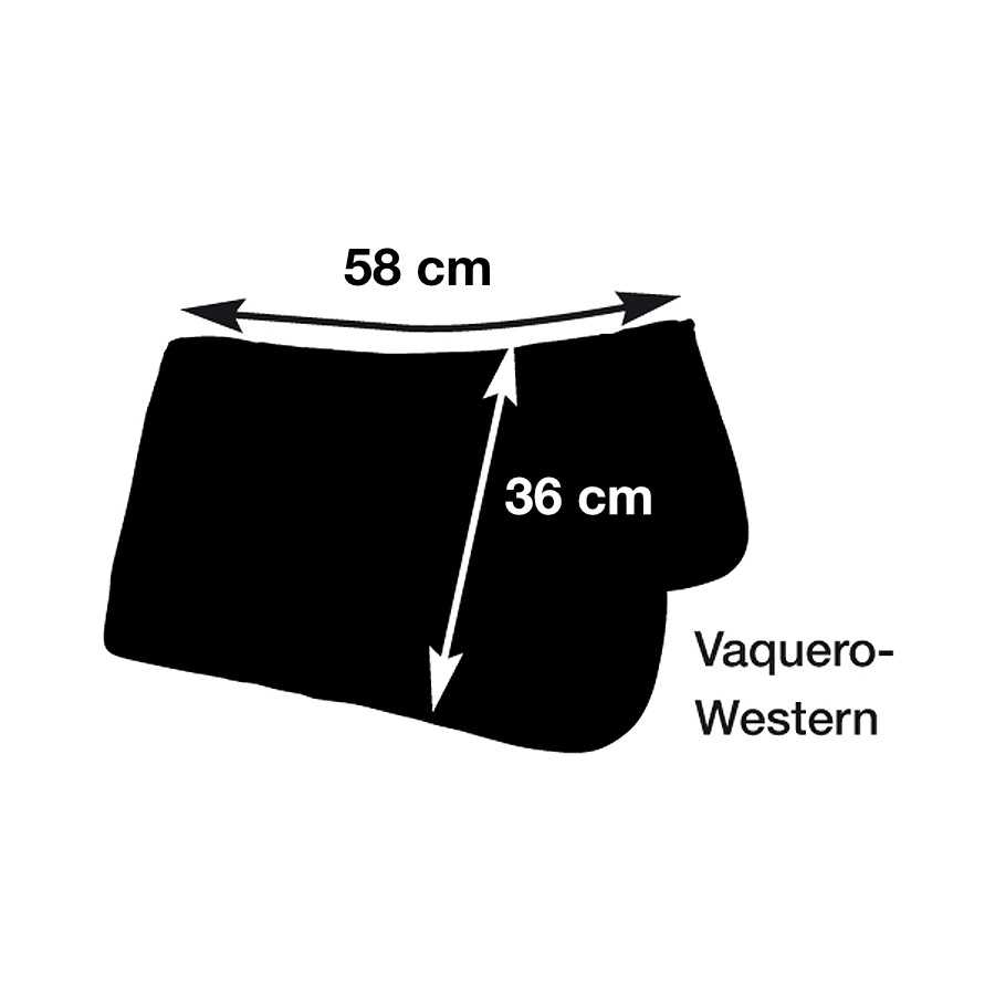 Saco para sela preto com medidas 58 cm por 36 cm e texto Vaquero-Western