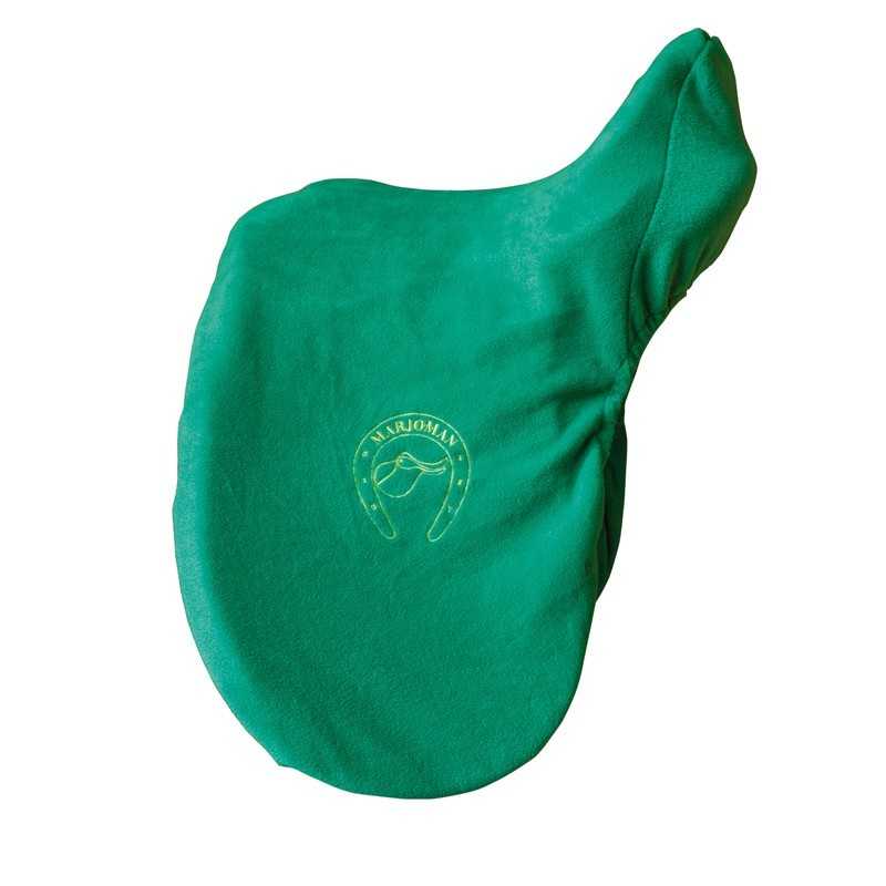 Capa verde para sela de equitação com logótipo amarelo
