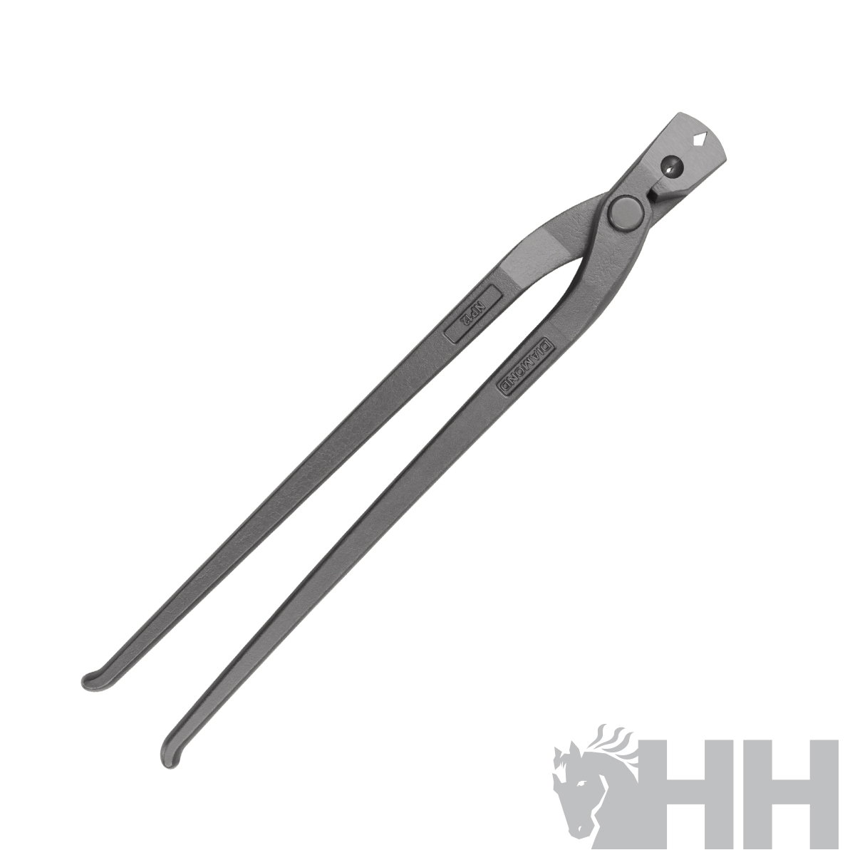 Ferramenta de corte tipo tenaz em metal cinza com punhos curvados