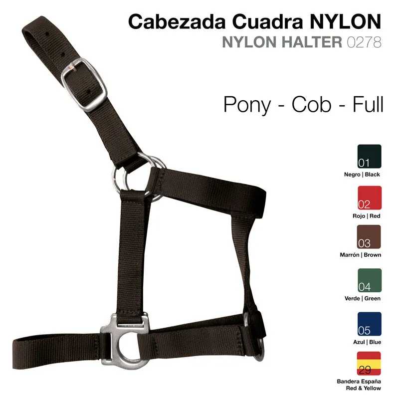 Cabeçada de nylon preta ajustável para cavalos