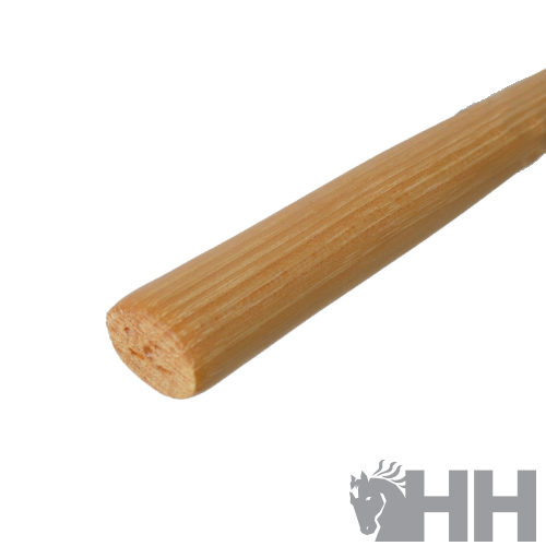 Barra cilíndrica de madeira castanha clara com veios visíveis e logótipo HH