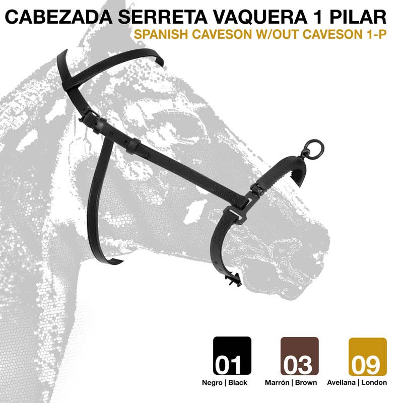 Cabeçada serreta vaquera preta, castanha e avelã para cavalo com anel metálico