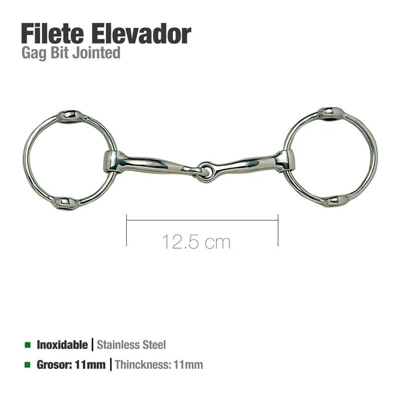 Freio filete elevador Gag Bit Jointed em aço inoxidável com anéis grandes e parte articulada central