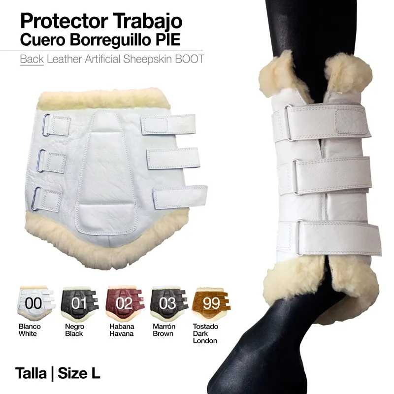 Protetor de trabalho branco para cavalo em couro de carneiro artificial com cintas ajustáveis