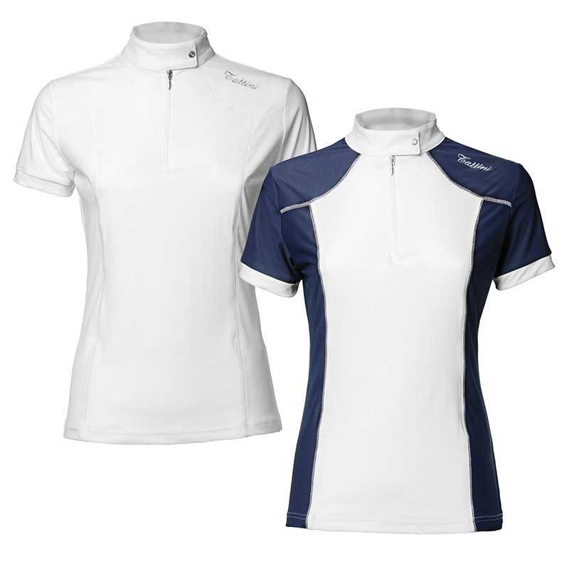 Dois polos femininos de manga curta para desporto em branco e azul