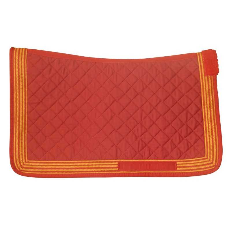 Sapata para cavalo acolchoada vermelha com detalhes laranja e amarelos