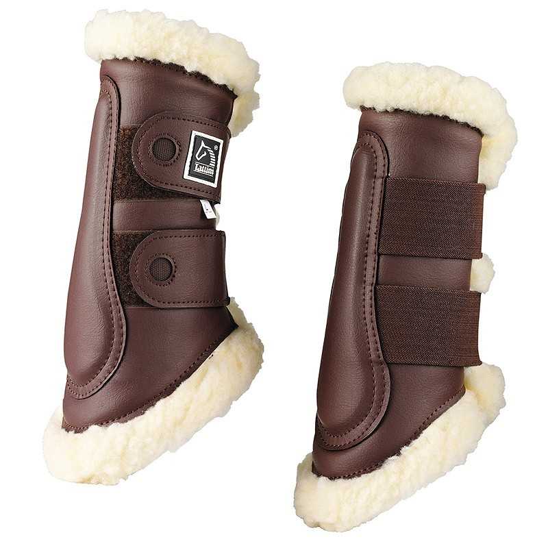 Proteções para cavalos castanhas com forro creme e tiras de velcro