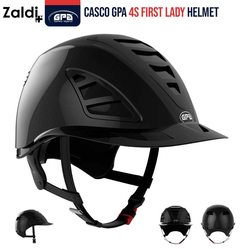 Capacete preto GPA 4S FIRST LADY com tiras ajustáveis e aberturas de ventilação