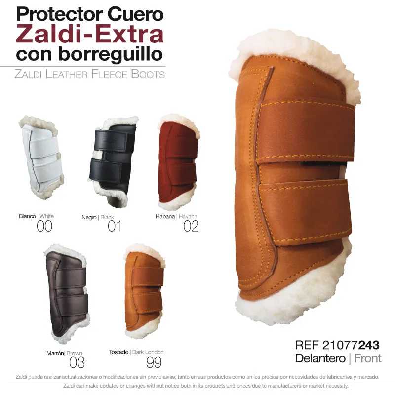 Protector de couro Zaldi-Extra com forro de pele de carneiro e velcros em várias cores