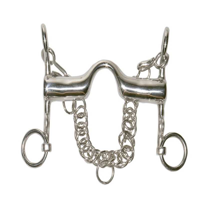 Ferro de cavalo metálico prateado com argolas e corrente