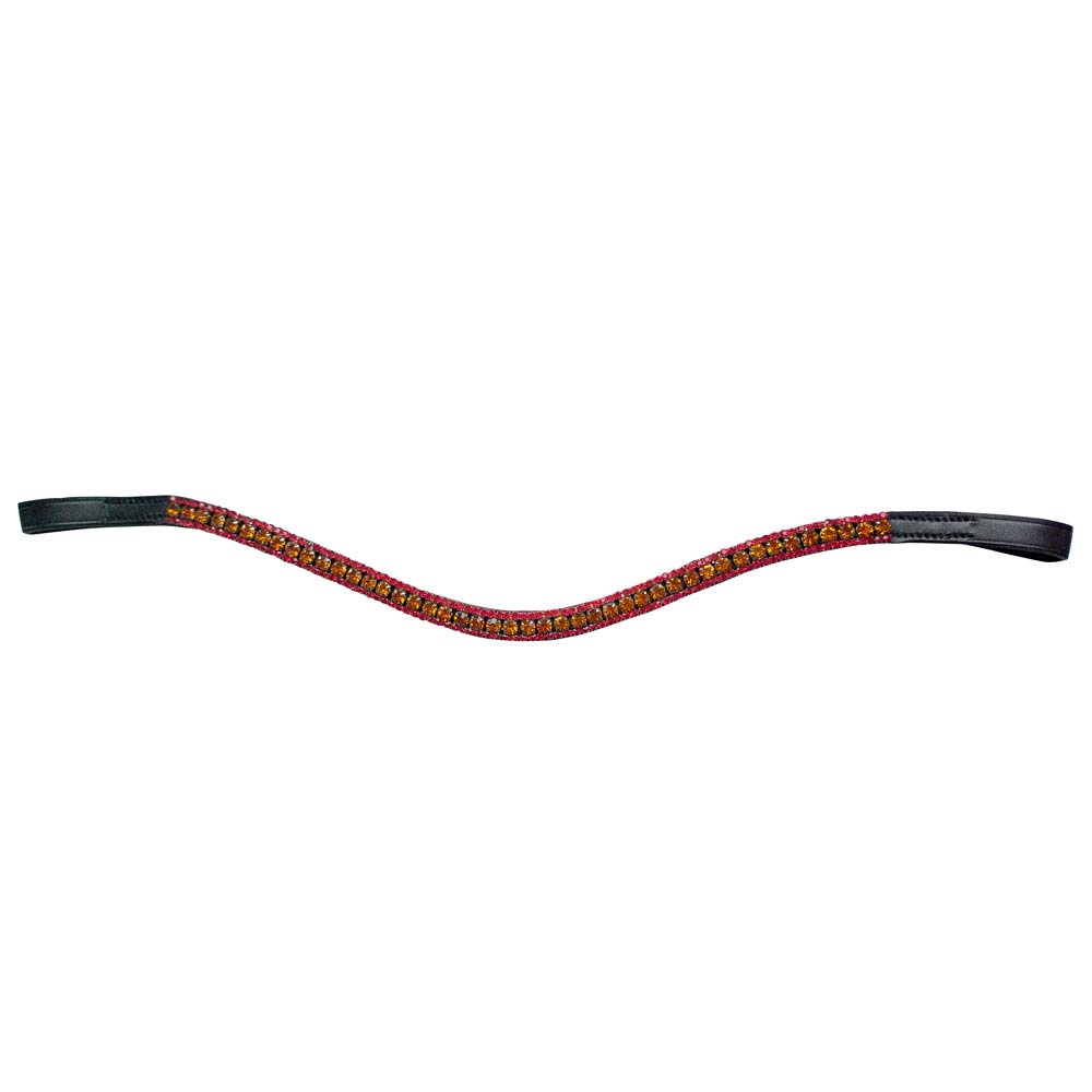 Bandolete para cavalo decorado com pedras vermelhas e laranja
