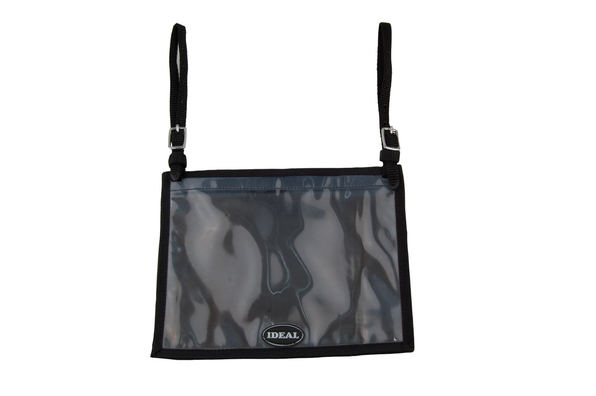 Bolsa porta-crachás em plástico transparente com alça preta