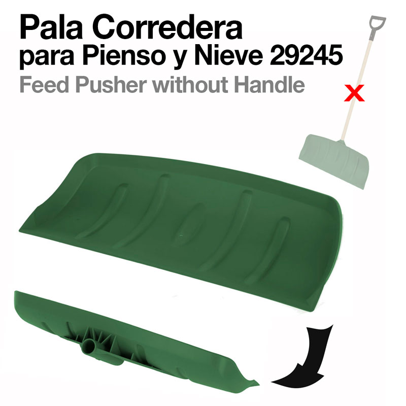 Pala corredera verde em plástico para piensos e neve, sem cabo