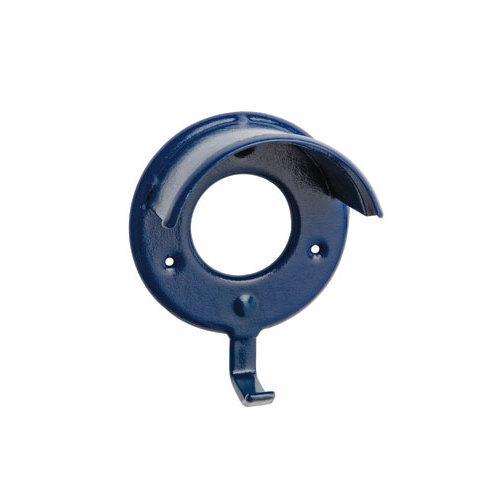 Suporte circular azul em metal com gancho e dois furos para fixação