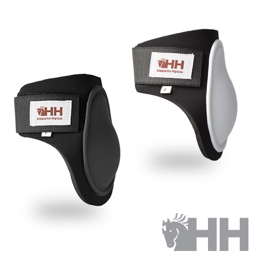 Conjunto de protetores para equitação HS Hipismo Hípica em neopreno preto com partes rígidas cinza e branco