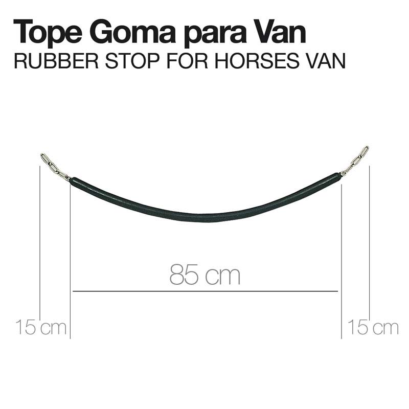 Tope Goma para Van preto com ganchos metálicos e medidas indicadas.