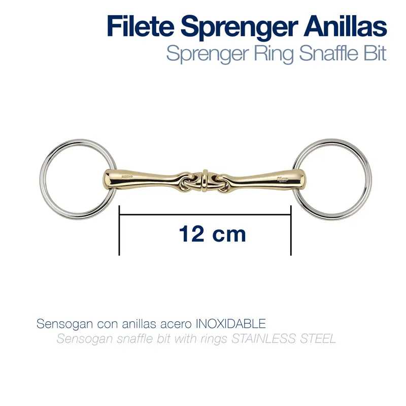 Filete Sprenger Anillas, bocado em aço inoxidável com argolas, 12 cm