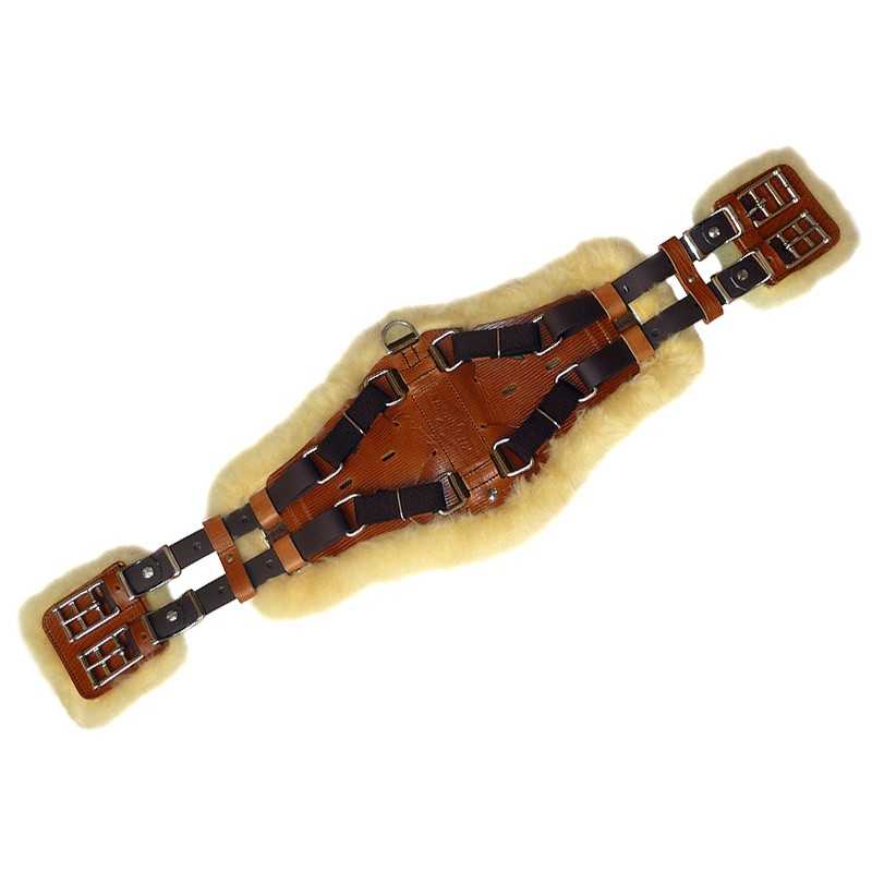 Cincho para cavalo em pele marrom com pêlo sintético bege