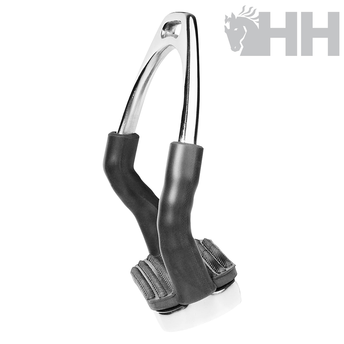 Espora de metal com base preta e tiras de fixação