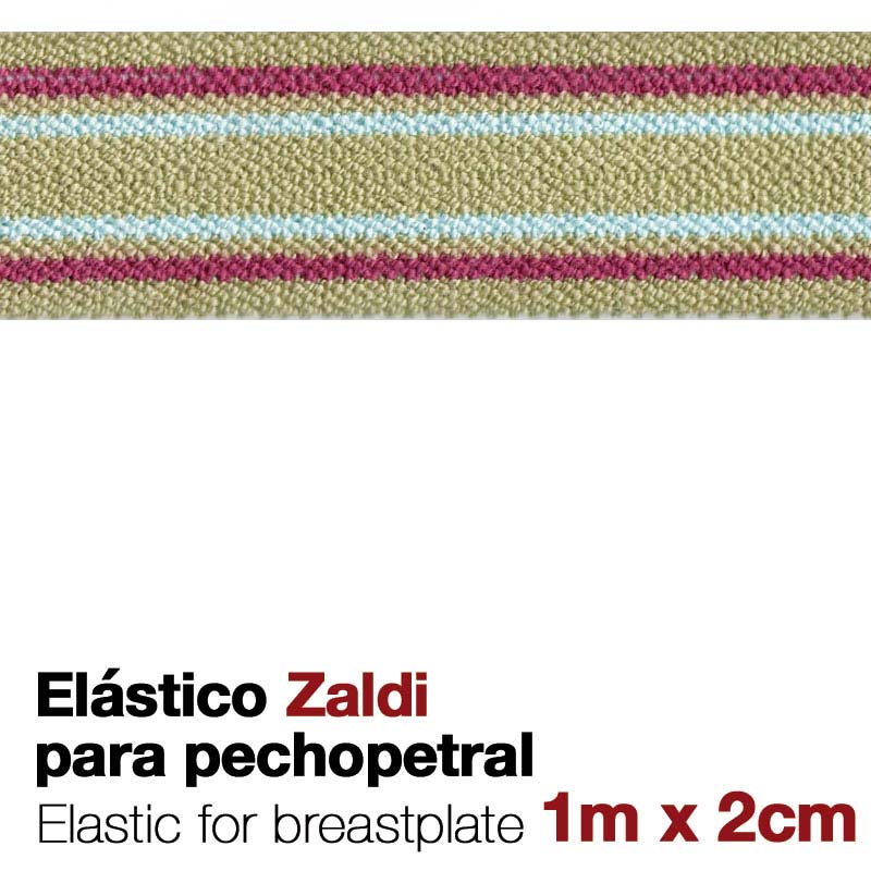 Elástico tecido riscado com texto informativo em português e inglês