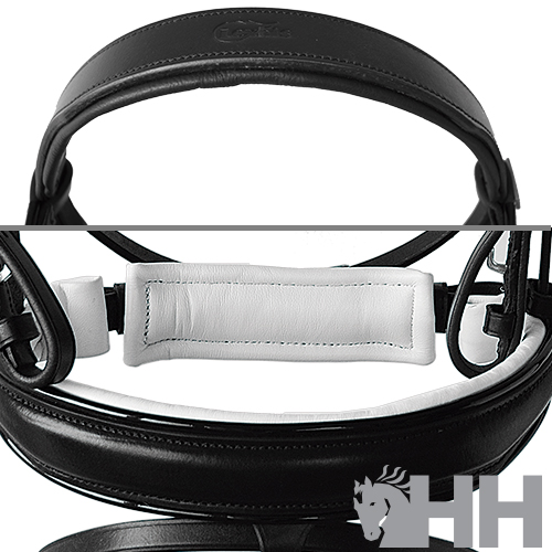 Cabezada de couro preta e branca para cavalo com almofada ajustável