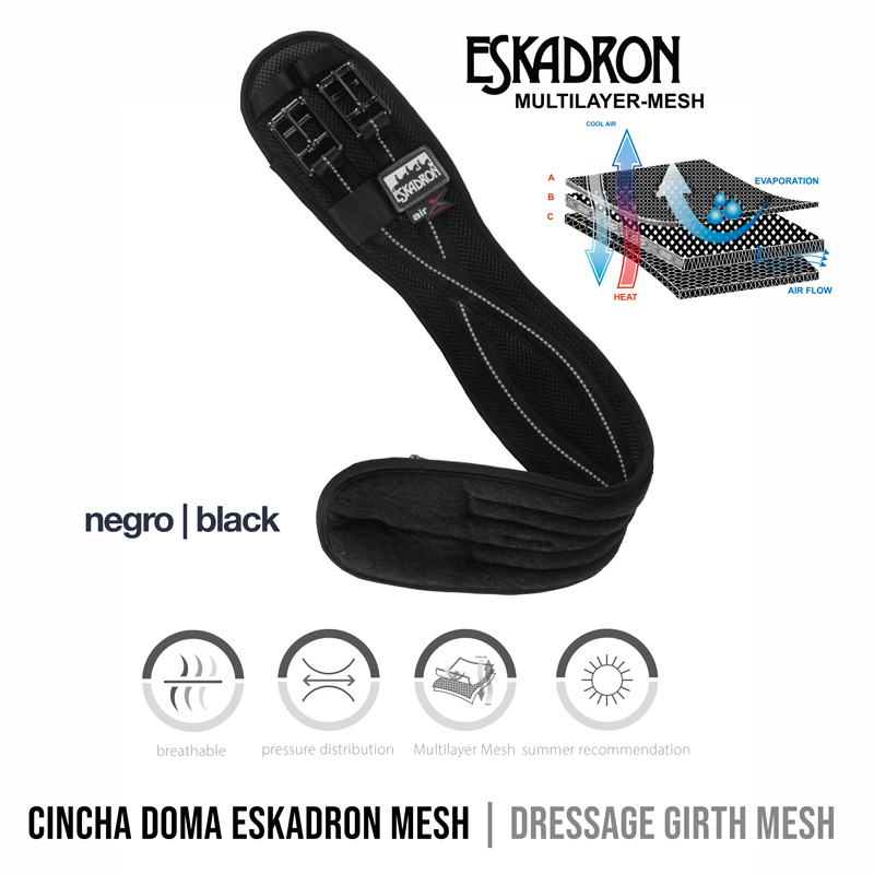 Cincha preta de doma Eskadron Mesh com etiquetas e fechos pretos