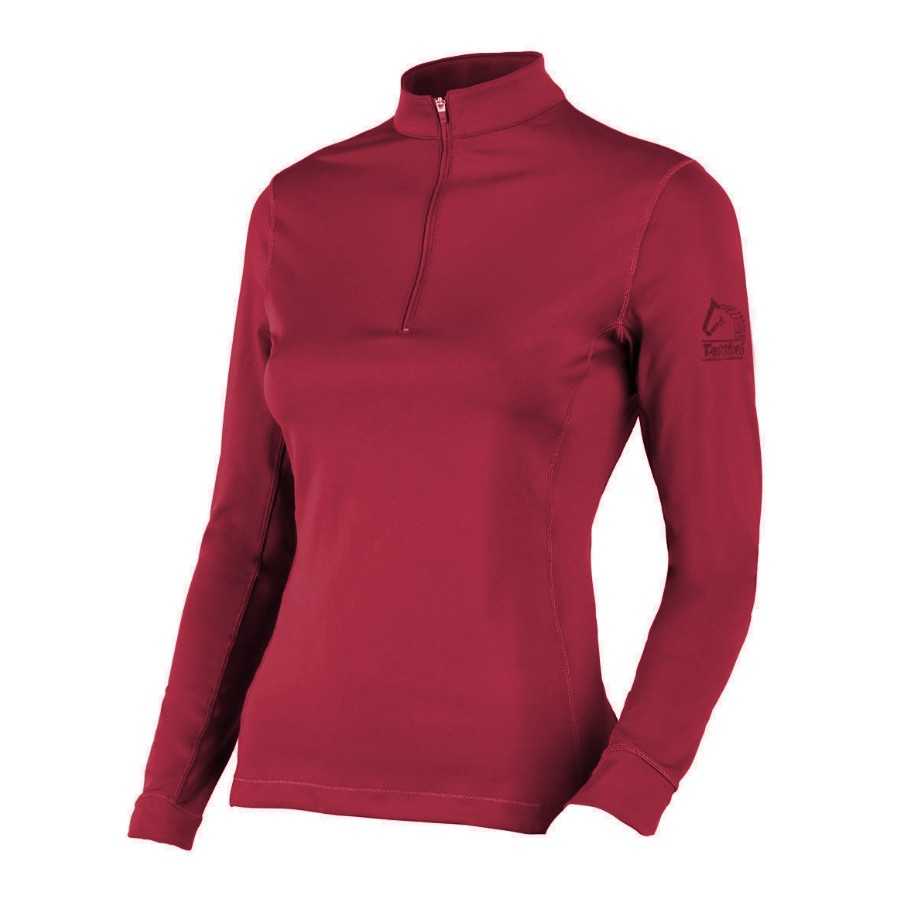 Camisola desportiva vermelha de manga comprida com fecho frontal