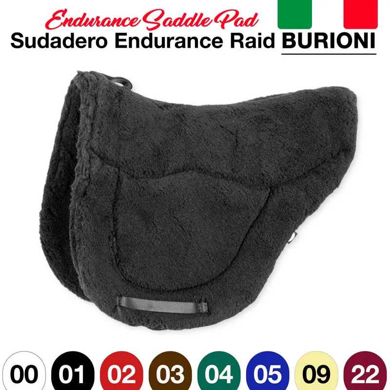 Sela Endurance Saddle Pad preta com logo BURIONI e opções de cores