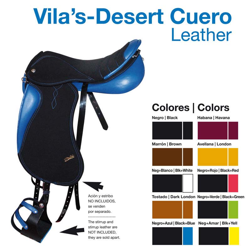Sela de equitação couro preto e azul com tabela de cores