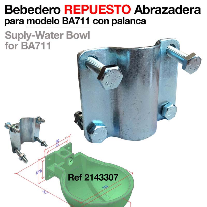 Suporte metálico com parafusos e bebedouro plástico verde para BA711.