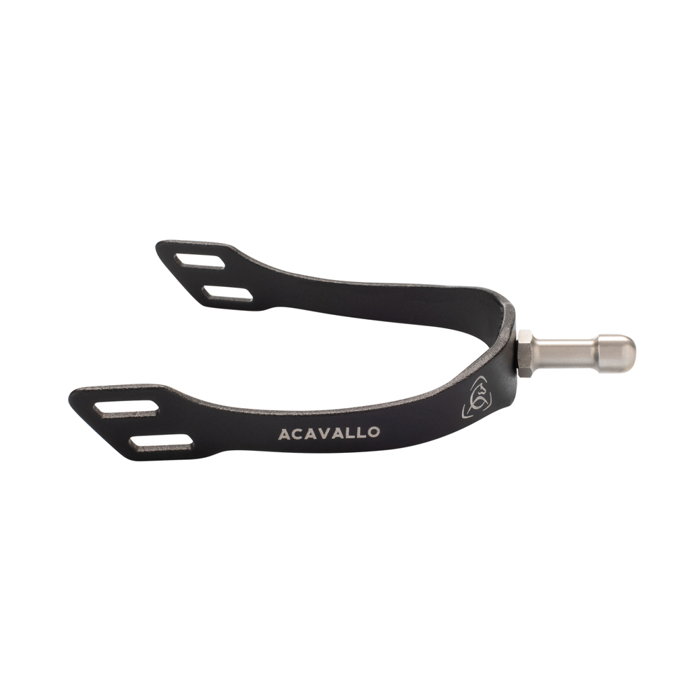 Espora de metal preta com marca ACAVALLO