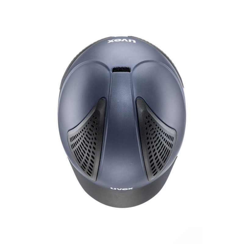 Capacete UVEX cinza escuro com ventilação preta visto de cima