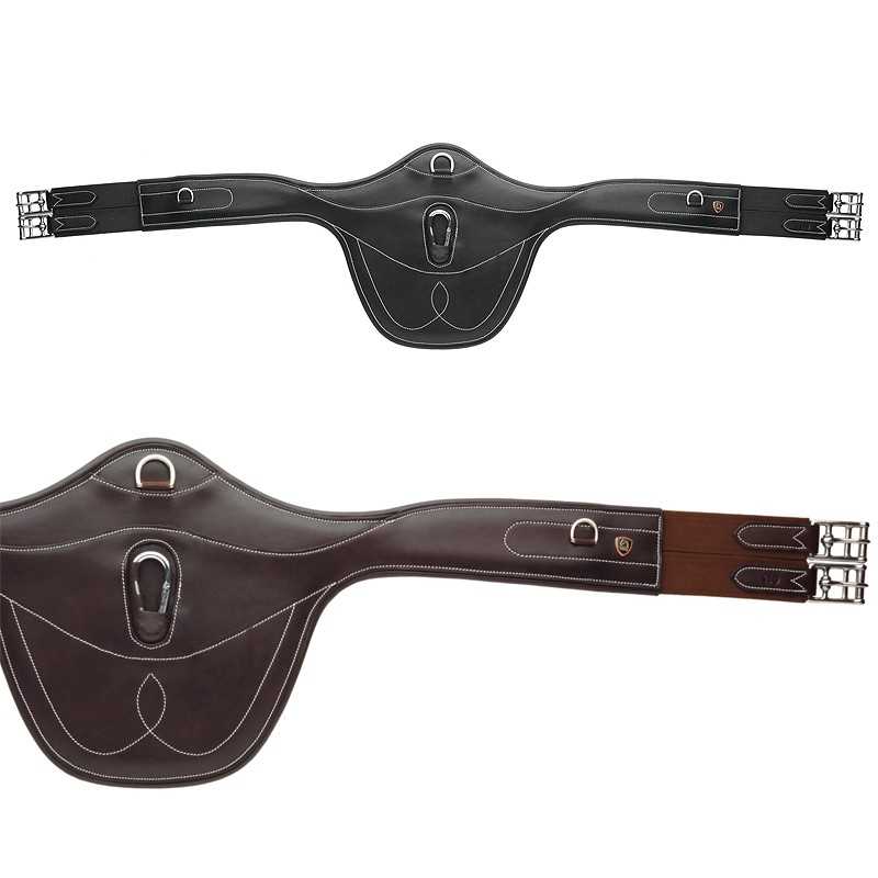 Cinchas de equitação em couro castanho e preto com presilhas metálicas