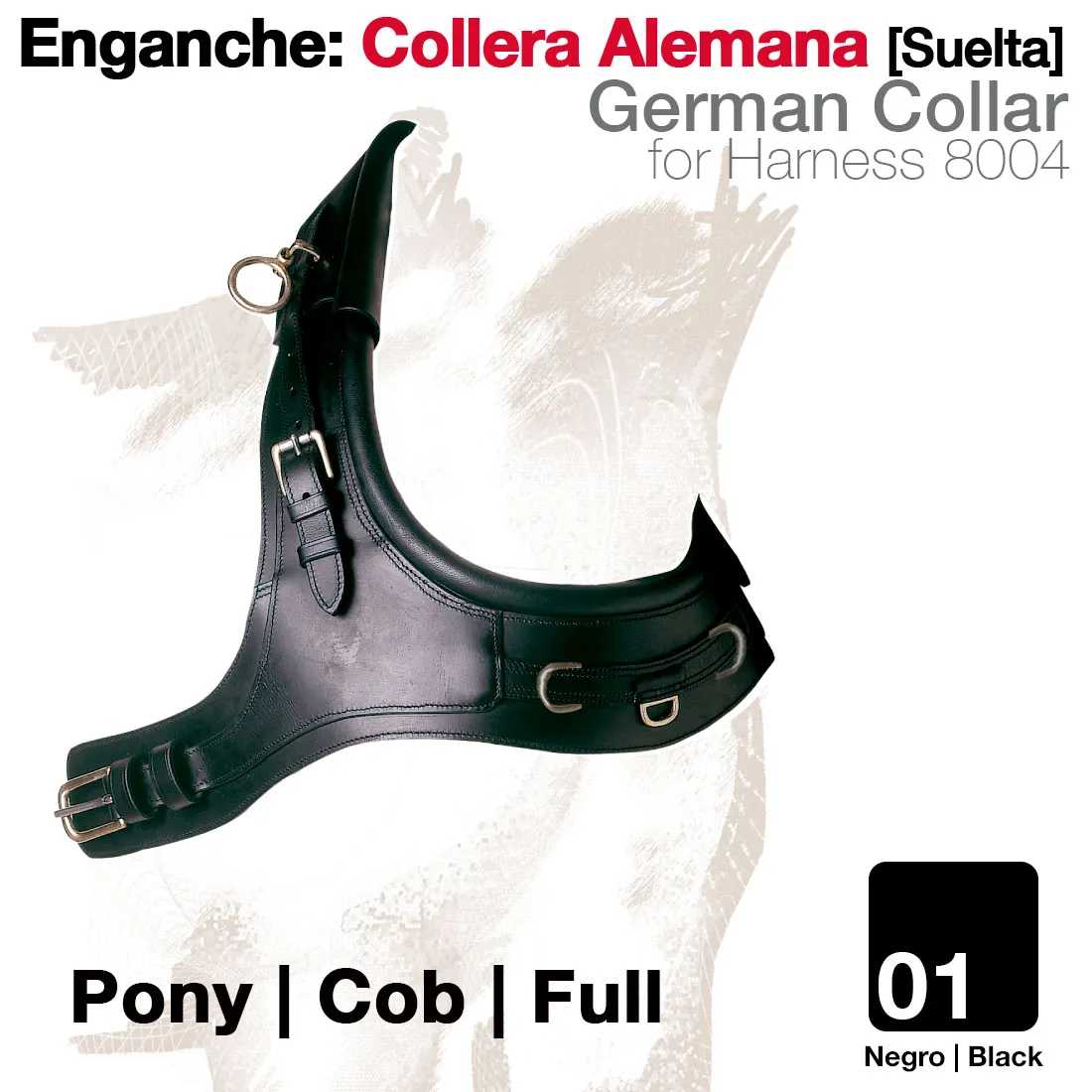 Coleira alemã preta de couro para arreio com fivelas e anilhas