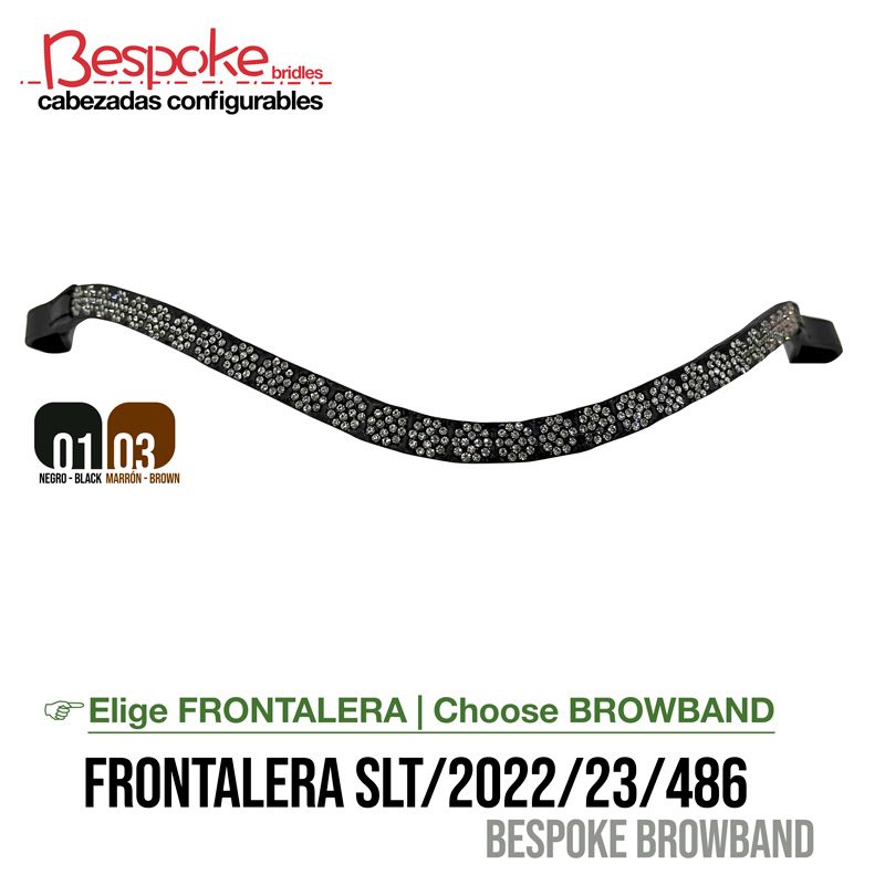 Frontalera curva preta com cristais brilhantes para cabeçada, marca Bespoke, fundo branco