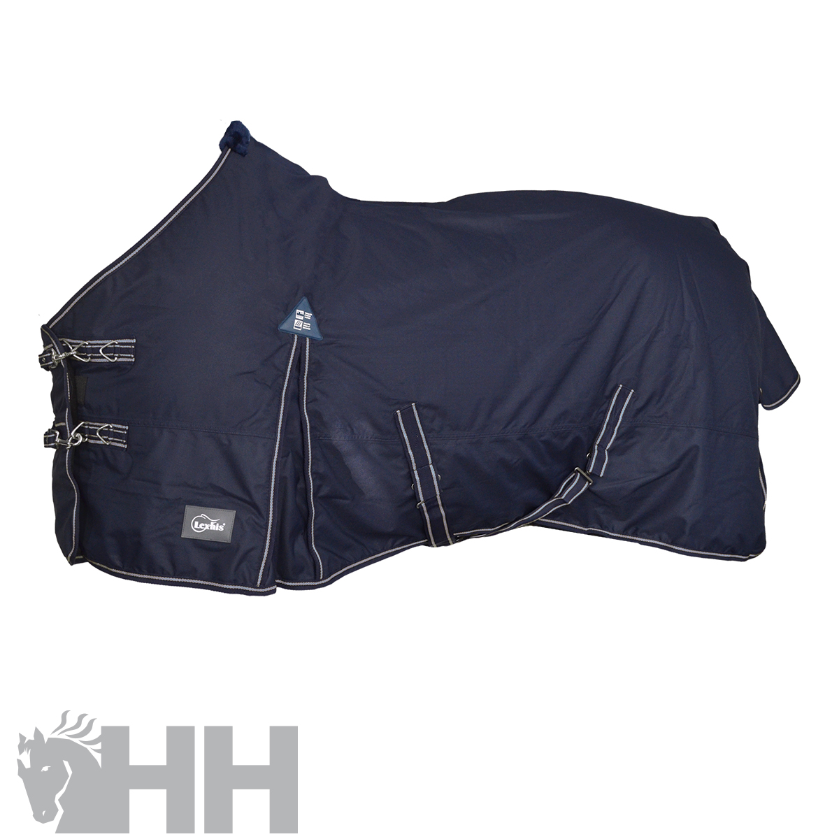Cobertura azul escuro para cavalo com fechos metálicos e etiqueta Cavalia