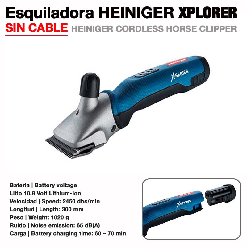 Máquina de tosquiar Heiniger Xplorer azul e preta