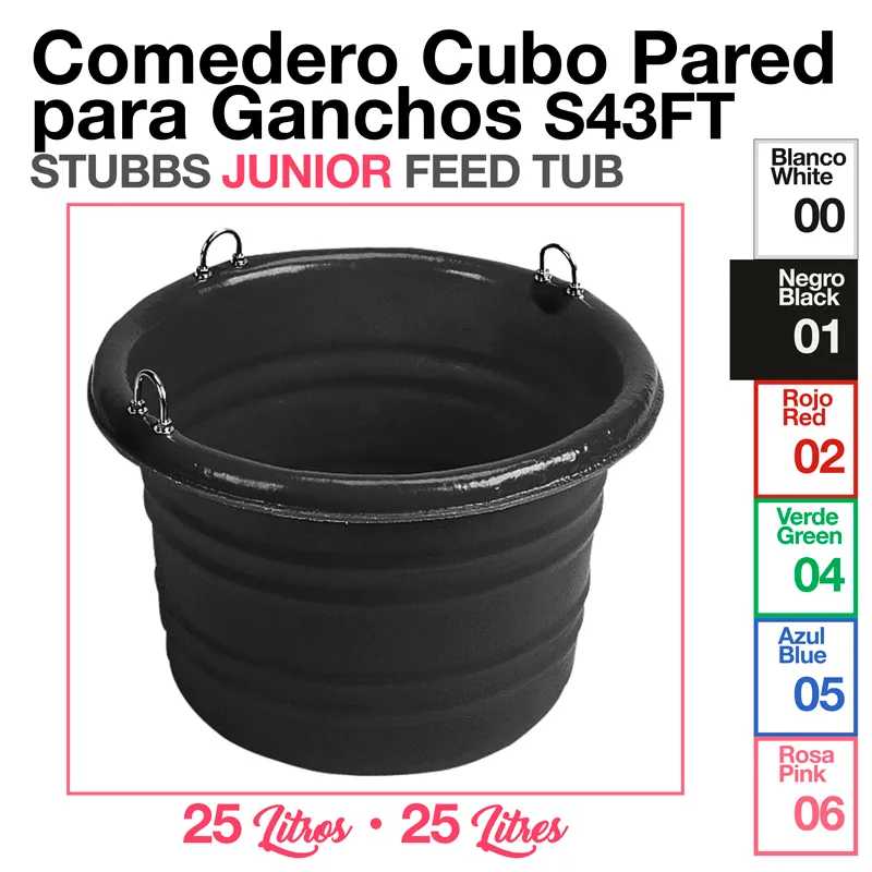 Comedero cubo pared redondo negro con ganchos y capacidad 25 litros