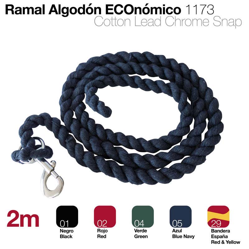 Linha de algodão económico com fecho metal cromado, comprimento 2m, várias cores