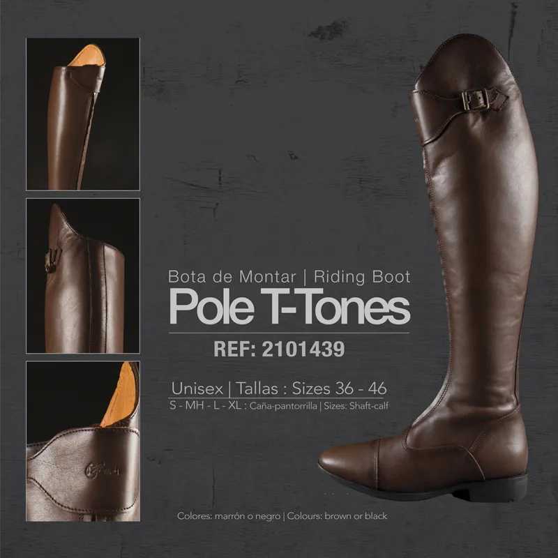 Bota de montar castanha Pole T-Tones com fivela e sola preta