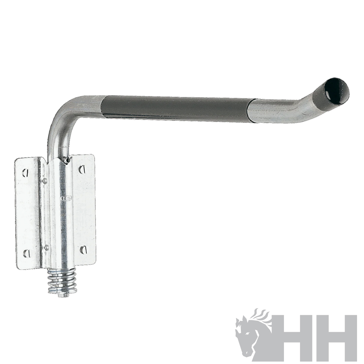 Braçadeira metálica cromada com suporte de parede e extremidade preta