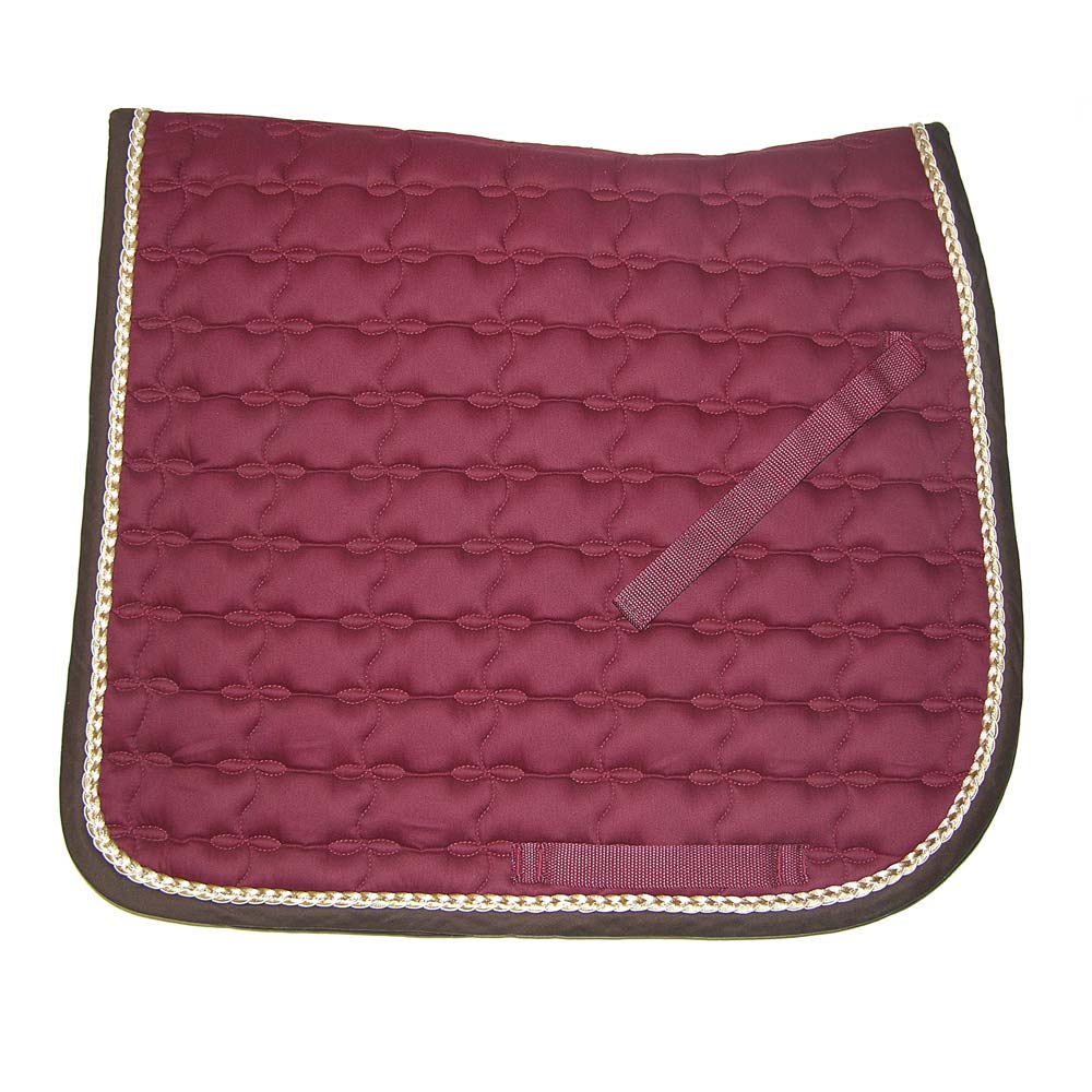 Tapete de sela bordô acolchoado com bordas castanhas e douradas