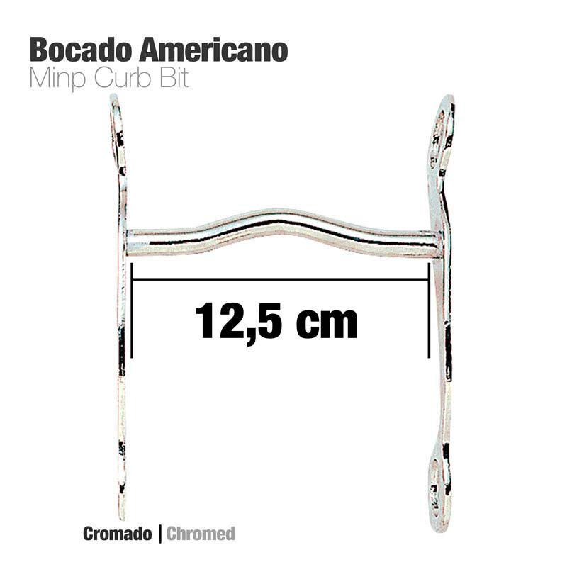 Bocado americano cromado Minp Curb Bit com largura de 12,5 cm