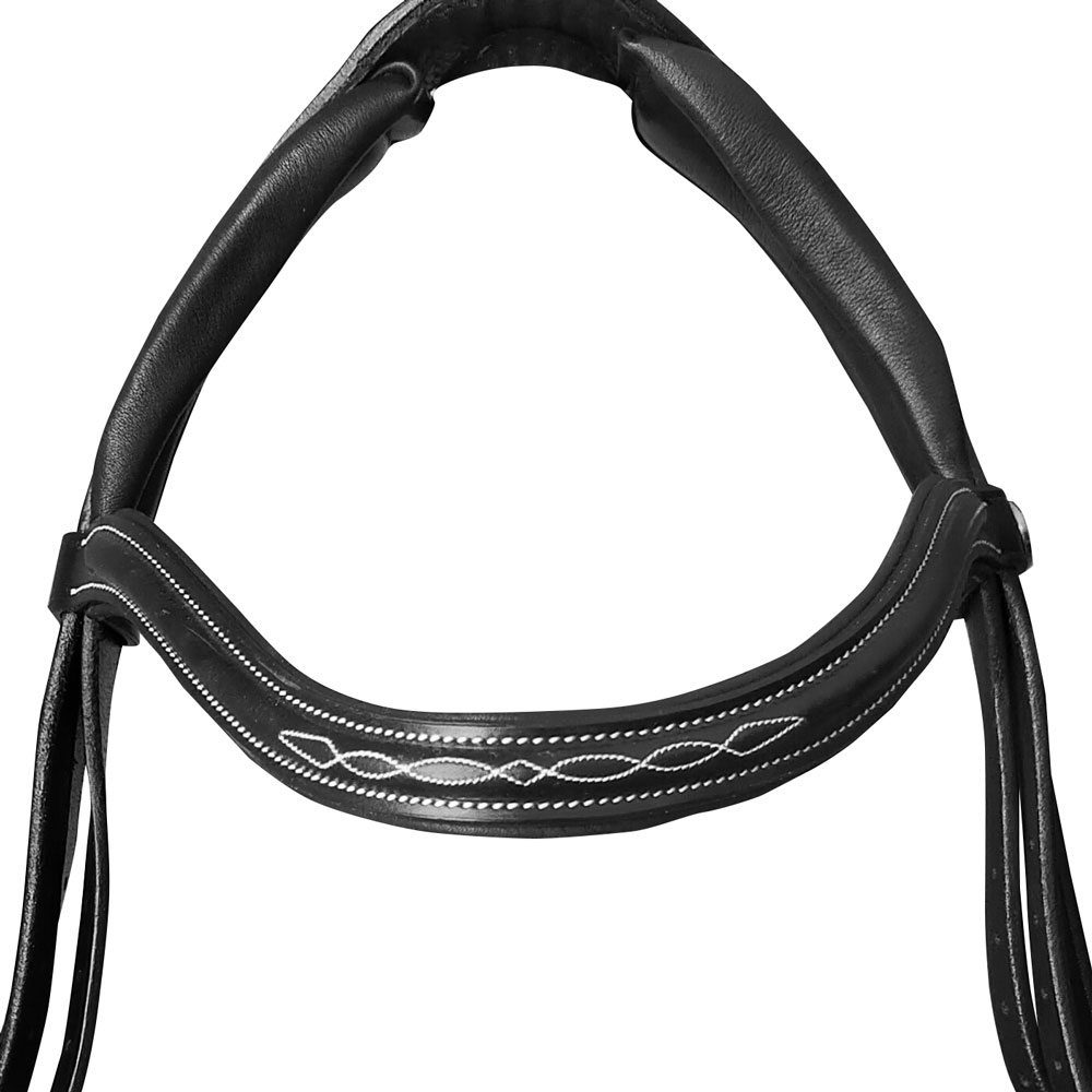Cabeçada de couro preto com costura branca decorativa