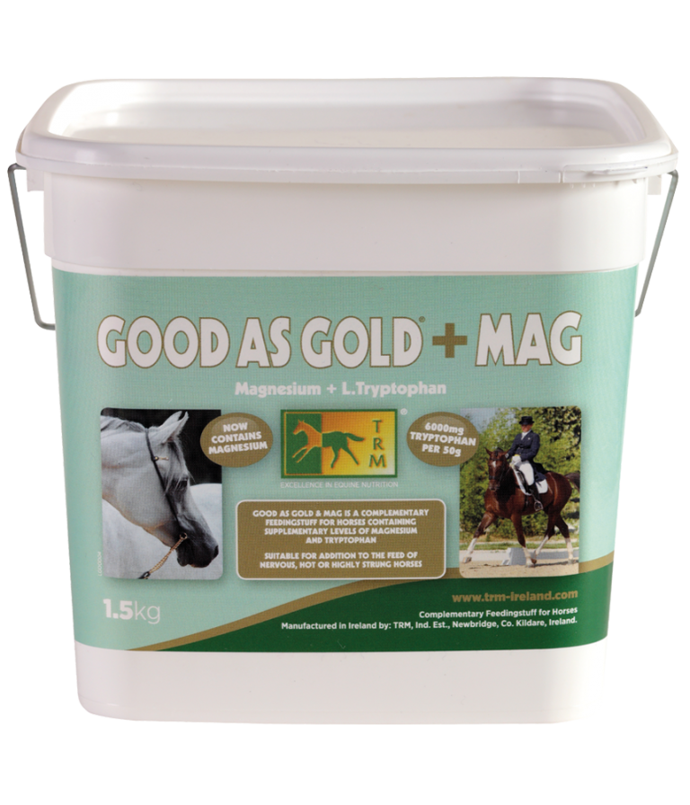 Embalagem branca de suplemento para cavalos GOOD AS GOLD + MAG.