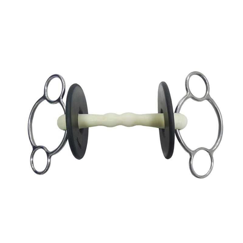 Freio para cavalo com anéis metálicos e mordaça cremosa