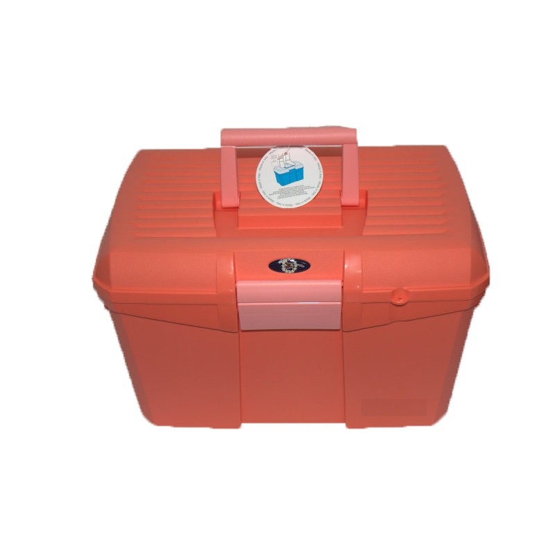 Caixa cor-de-rosa com tampa estriada e pega central