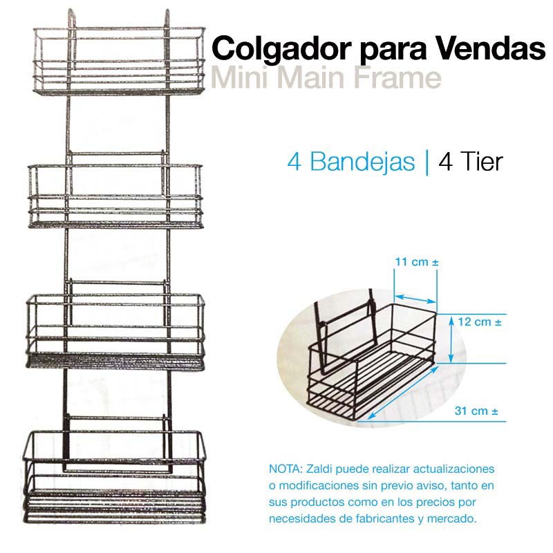Colgador para Vendas Mini Main Frame metálico preto com 4 bandejas