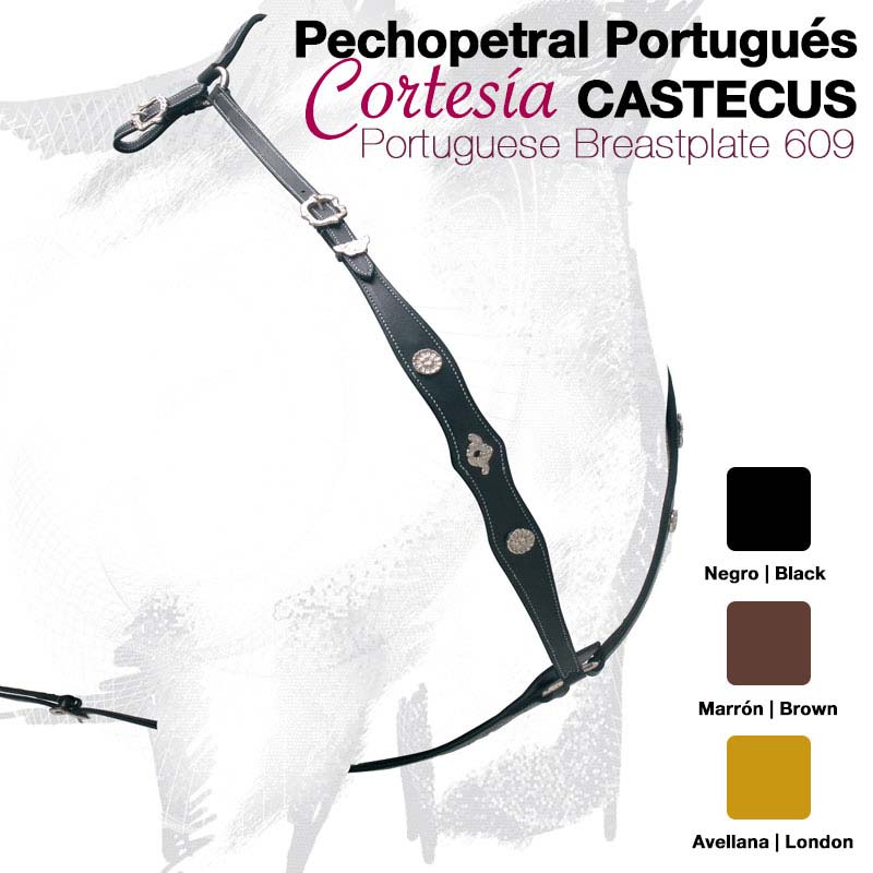 Pechopetral Português preto com fivelas e pormenores metálicos